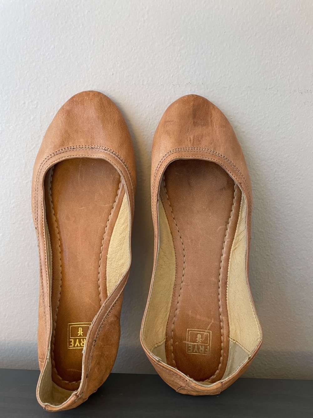 Frye Tan Leather Ballet Flats - Women's Slip-On Loafers - Picture 2 of 8